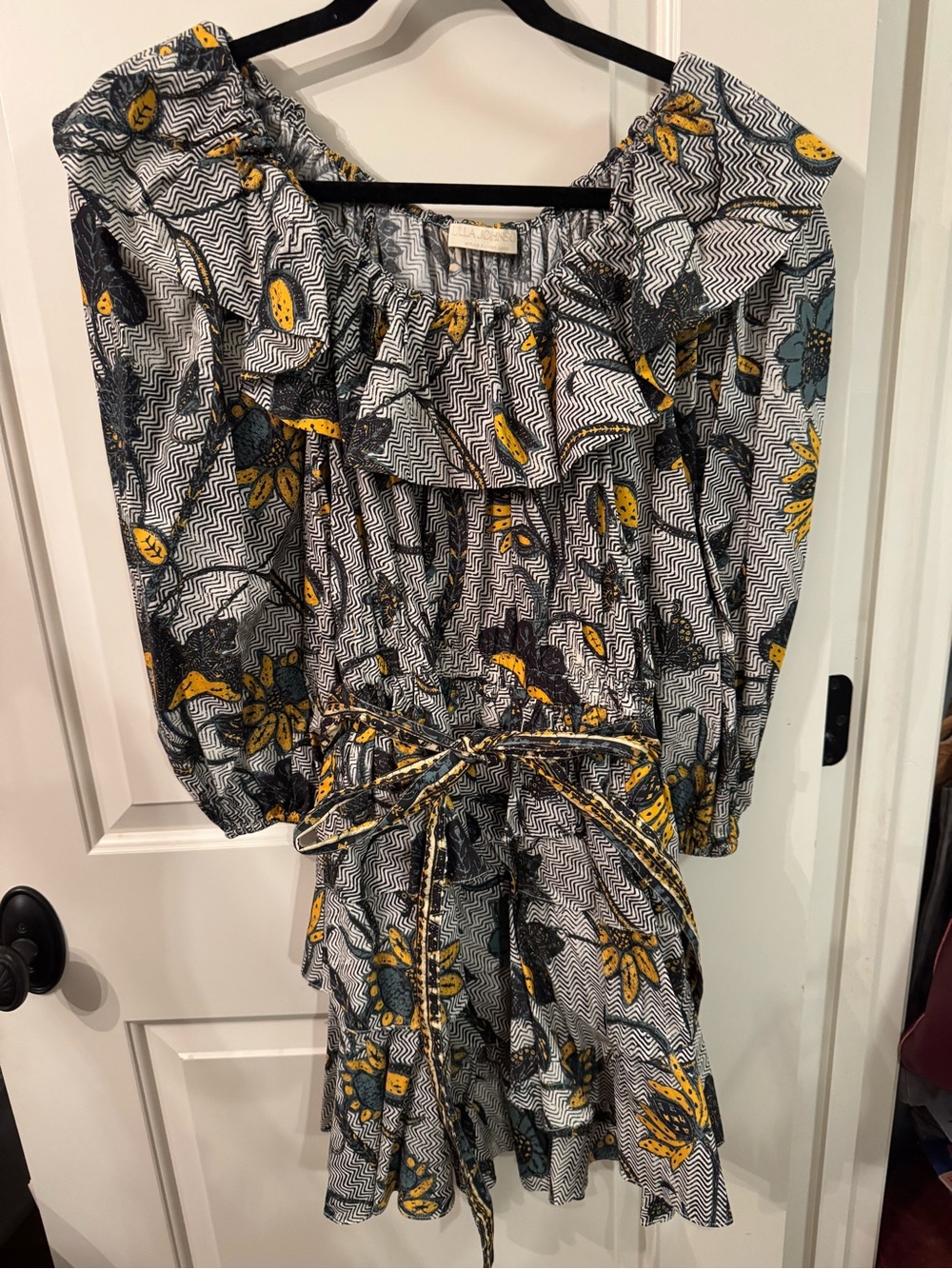 Ulla Johnson Black, White & Yellow Floral Mini Dress
